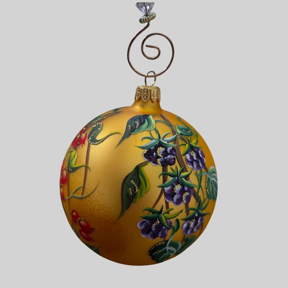 Heart Gifts by Teresa Thibault Handpainted Glass Ornament Winter Berries 2010